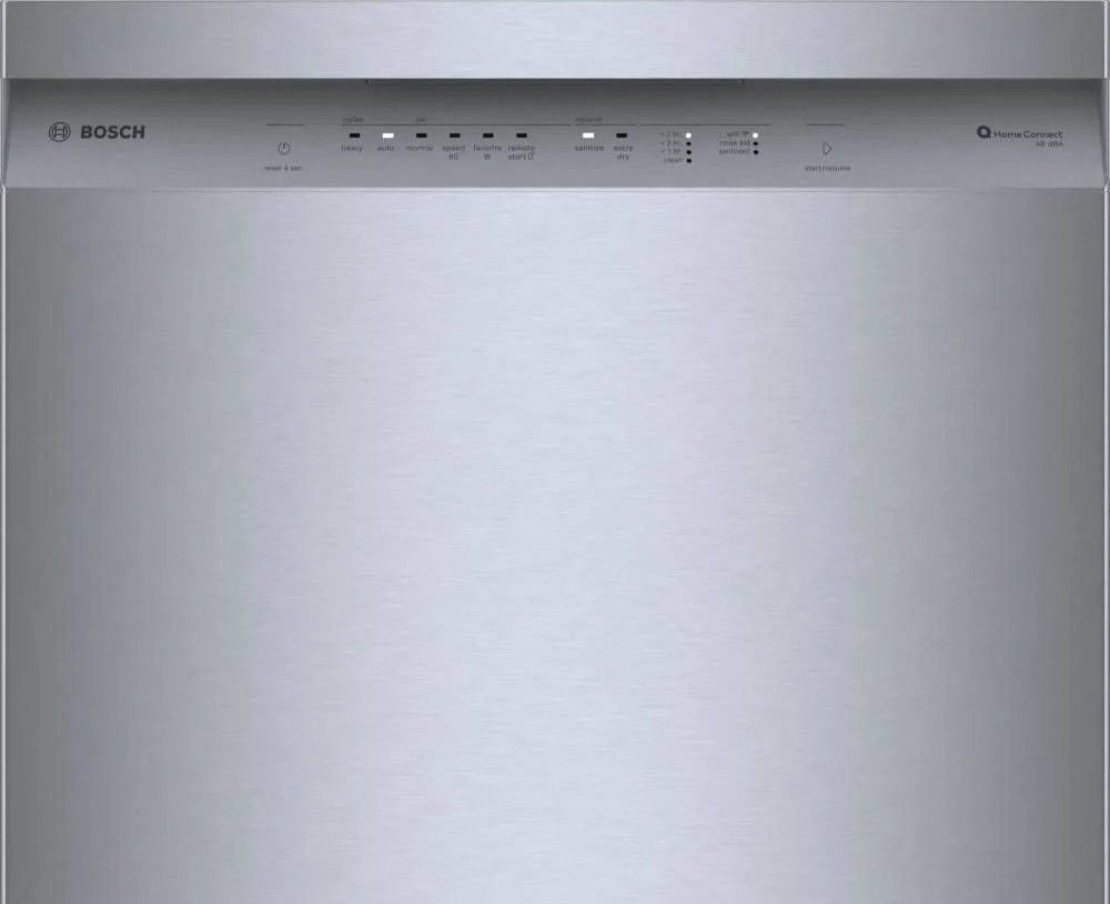 Bosch 300 Series 24-inch stainless steel dishwasher with recessed handle, quiet operation at 48 dB, sleek modern design
