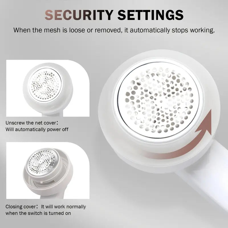 Belro rechargeable electric lint remover for clothing, furniture, and carpets, shown in use on fabric surface.
