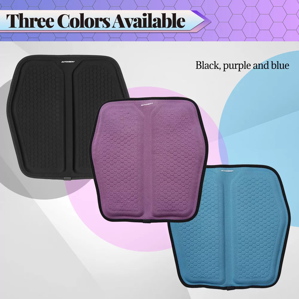 Belro breathable gel car seat cushion with honeycomb design providing pressure relief for back and tailbone pain. Purple color.