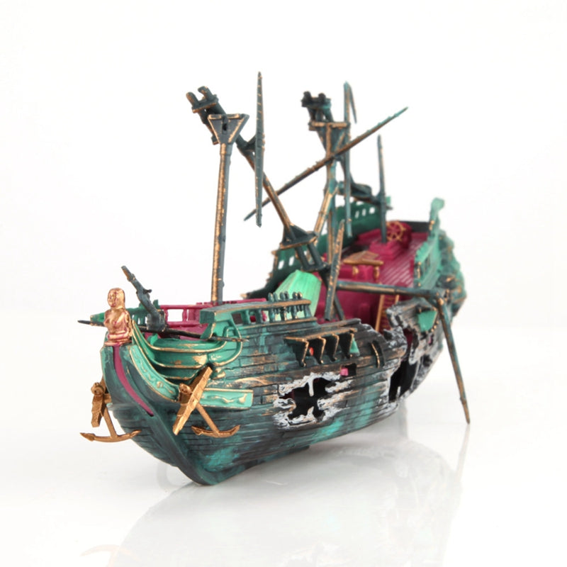 Large shipwreck aquarium decoration from Belro, detailed resin piece for fish tanks, adds a realistic underwater shipwreck scene.