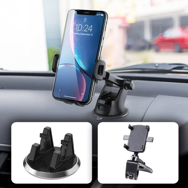 Belro non-slip mobile phone holder for cars mounted on a dashboard, showcasing secure grip and adjustable design for smartphones.