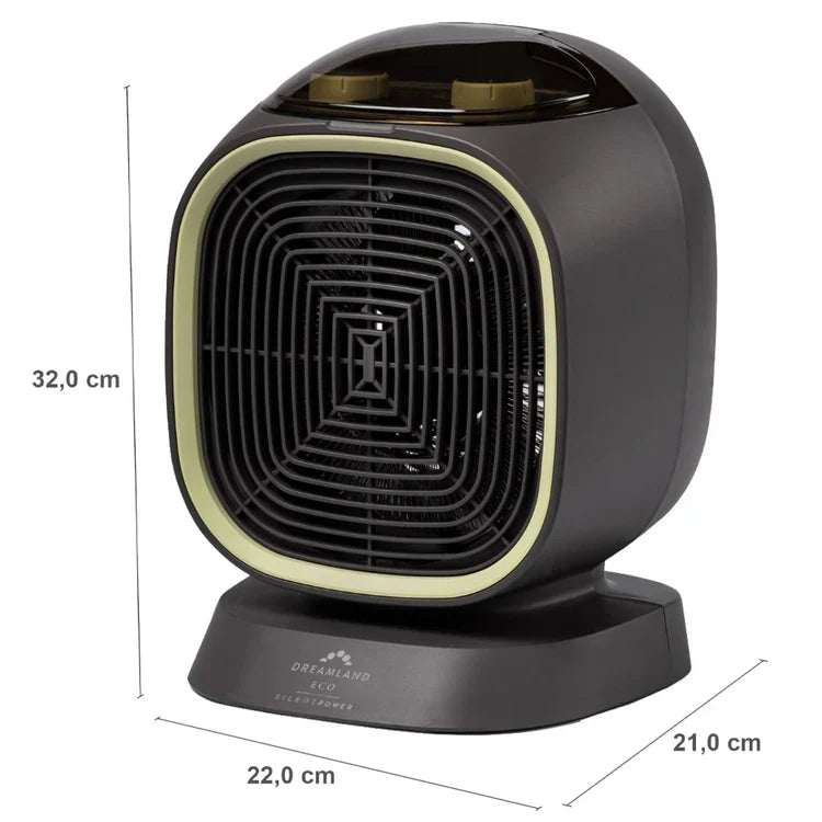 Belro Silent Power Eco Fan Heater in black, compact home appliance with low-energy fan heating functionality.