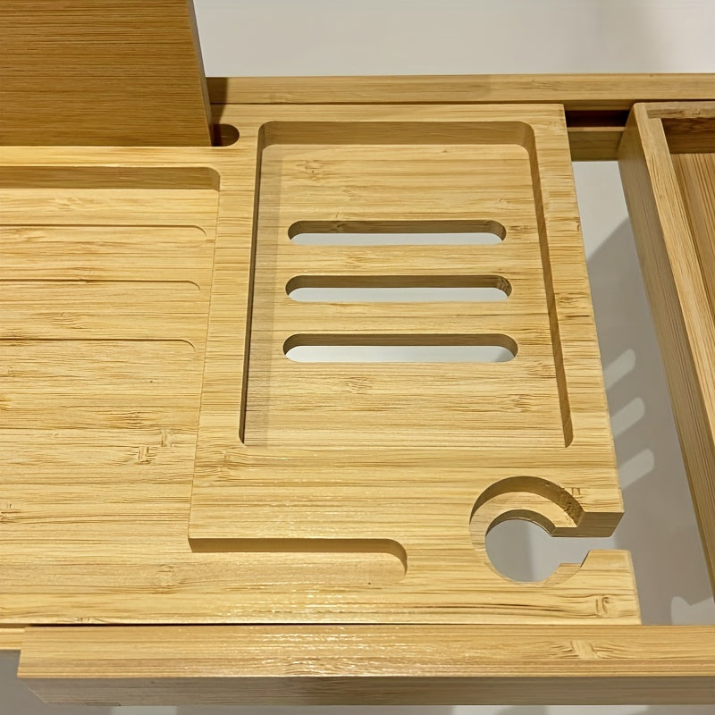 Belro bamboo bathtub tray for relaxing baths, featuring a natural bamboo design with space for drinks, books, and bath essentials.
