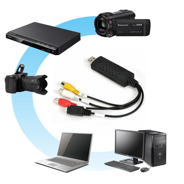 Belro VHS to digital file converter device with cables and ports for converting VHS tapes to digital formats.