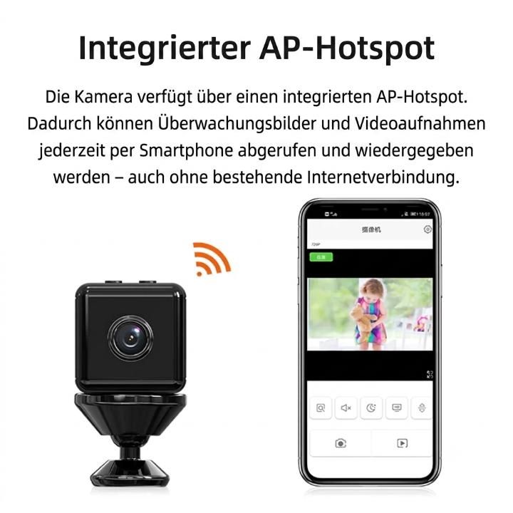 Mini night vision security camera by Mivoza Deutschland with 1080P HD video, motion detection, suitable for indoor home security.