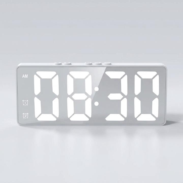 Mivoza Deutschland digital alarm clock with built-in 2K security camera, HD video, motion detection, and Wi-Fi connectivity.