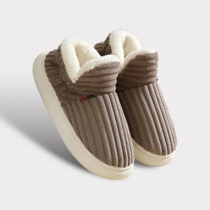 Belro Cozy Ultra-Comfort Slippers in plush fabric, featuring a soft sole and slip-on design for indoor comfort.