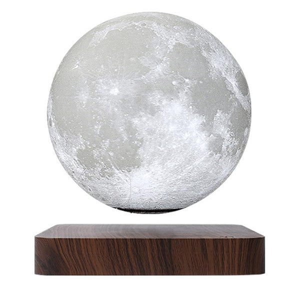 Belro magnetically levitated lunar lamp displaying a realistic moon design with glowing surface, floating above its base.