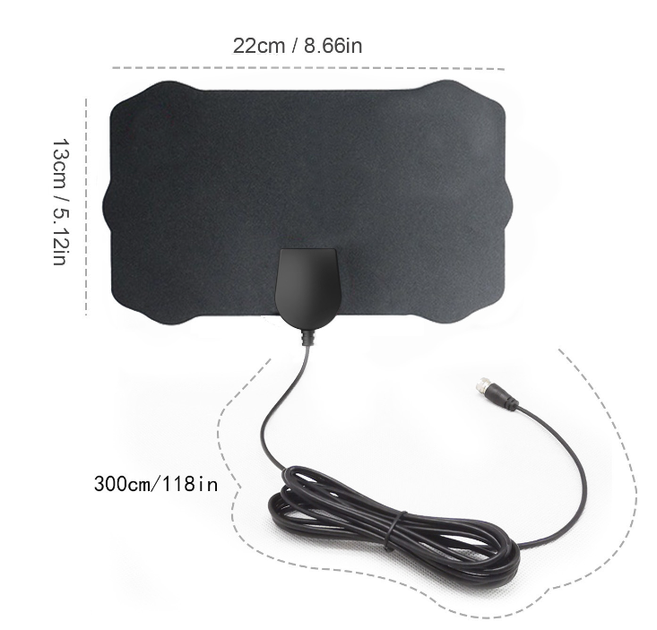 Belro indoor satellite HDTV antenna mounted on a wall, demonstrating its compact design for clear TV signal reception.