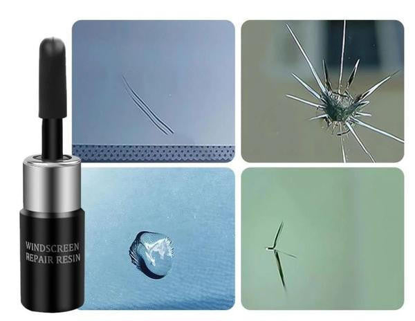 Belro glass and windshield repair kit with tools and resin for fixing cracks and chips in auto and home glass surfaces.