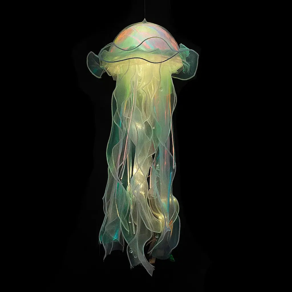 Color-changing glowing jellyfish decorative light by Mivoza, hanging LED lamp creates ambient mood lighting for home and garden.