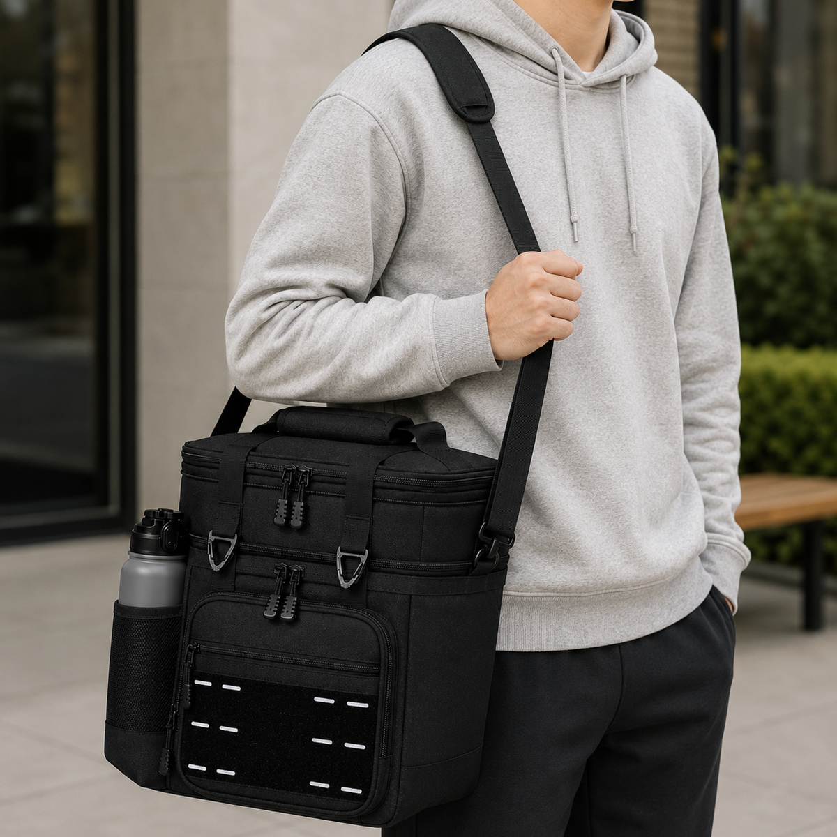 DecorsDeluxe insulated lunch bag with shoulder strap, freezer-safe cooling compartment, ideal for work and school.