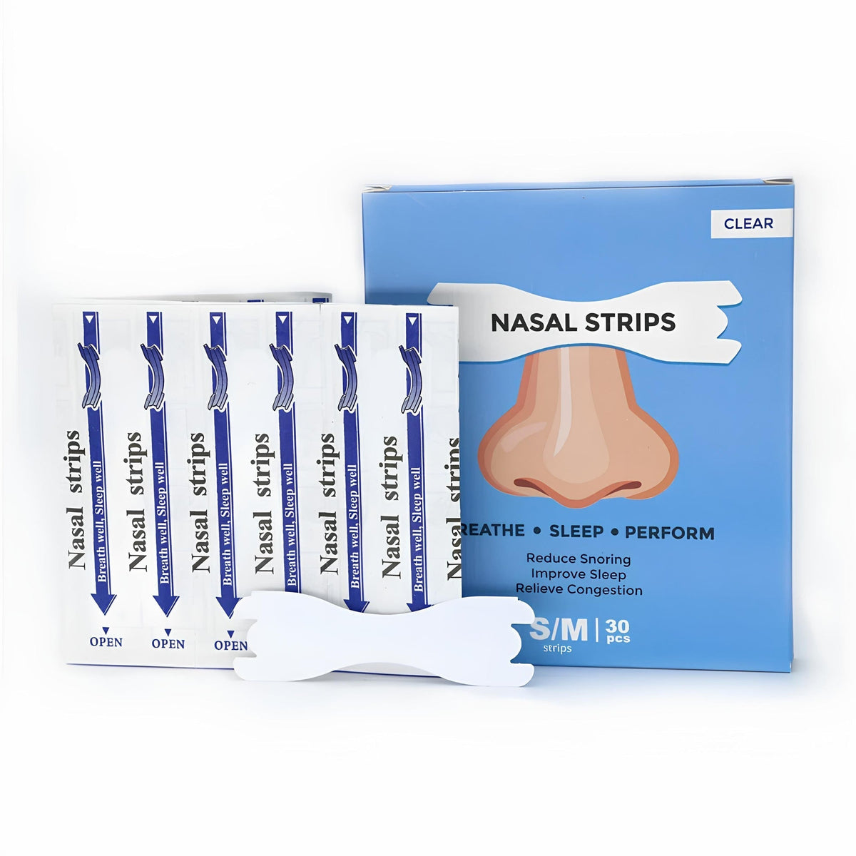 Belro anti-snoring nasal strips, 30-piece pack, designed to reduce snoring and improve sleep quality, suitable for sleep aids.