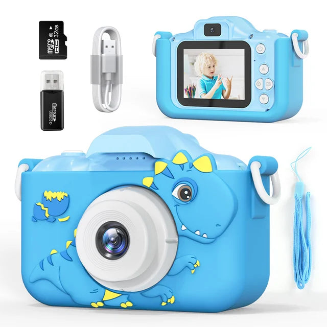 Belro digital children's camera with 32GB memory card, compact electronic device designed for kids to take photos.