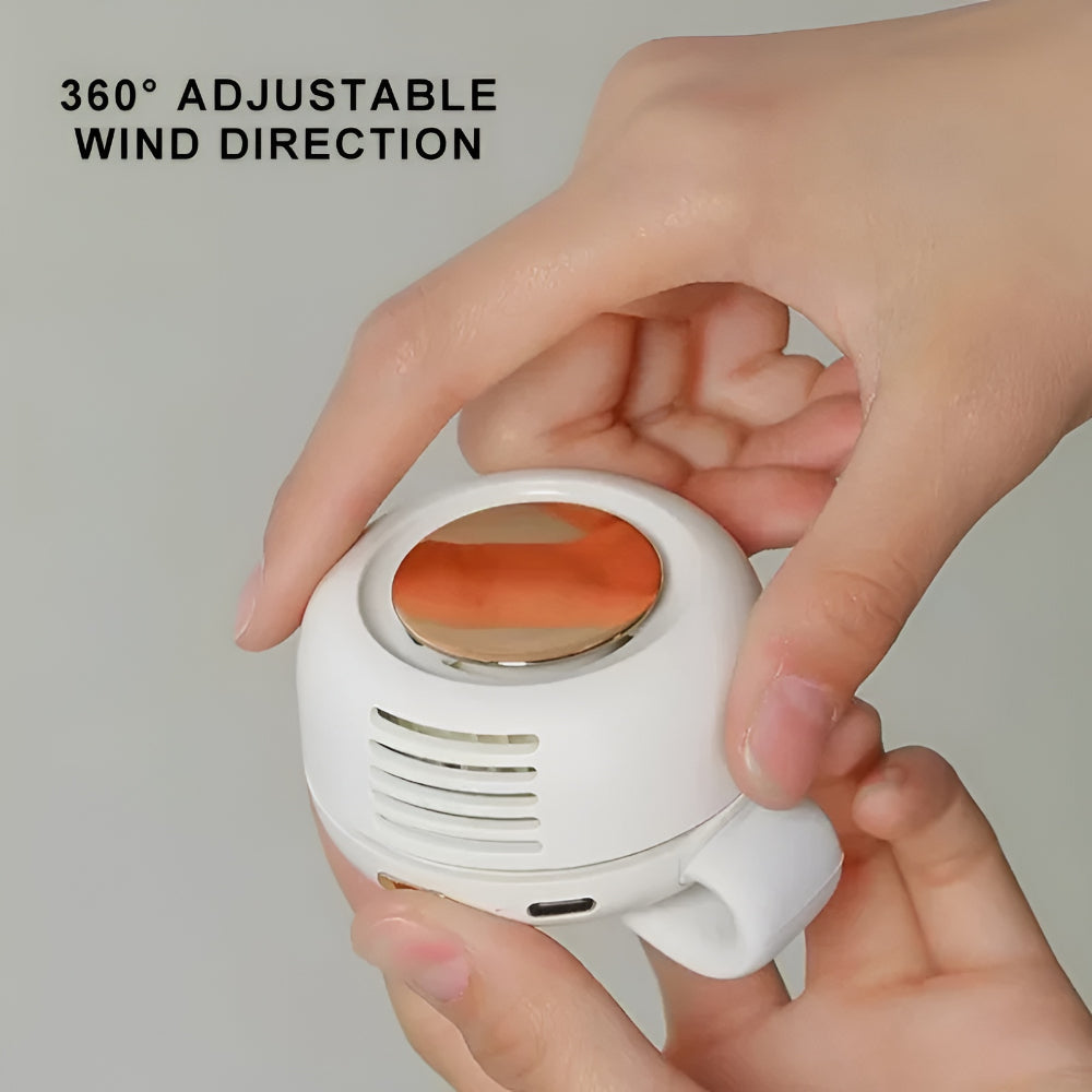 DecorsDeluxe wearable waist clip fan for portable, hands-free cooling during outdoor activities, with adjustable strap and compact design.