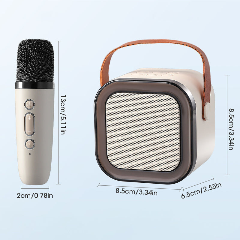 Belro mini karaoke machine with wireless microphone, colorful toy for kids, featuring built-in speakers and fun karaoke features.