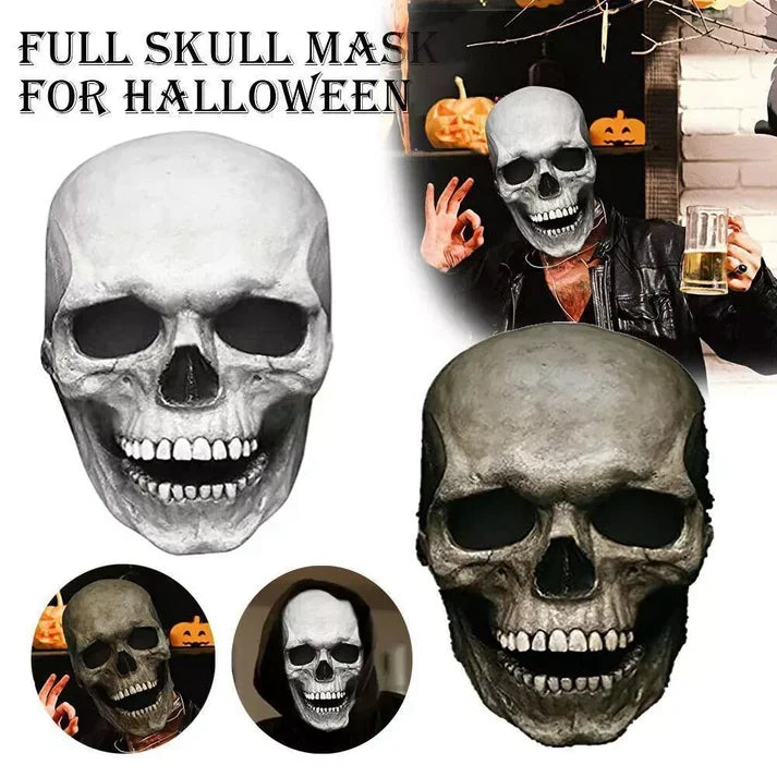 Belro realistic full head skull mask with movable jaw, ideal for Halloween costumes and horror cosplay.