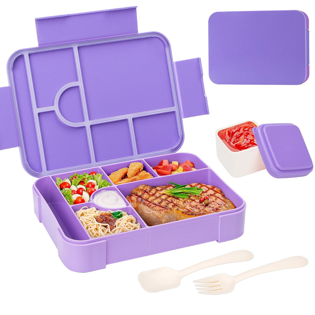 DecorsDeluxe Bento lunch box with 7 compartments, 1330ml capacity, leak-proof design, and included cutlery for convenient meals.
