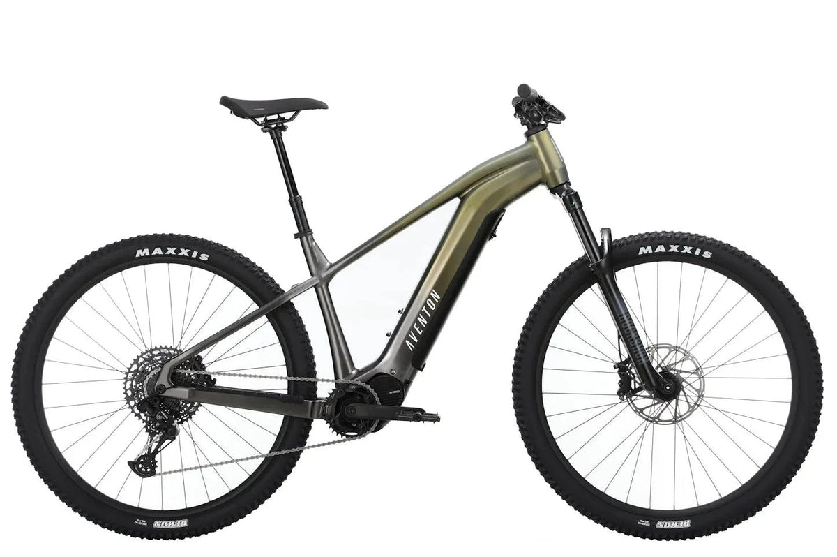 Casavibeo Aventon Ramblas electric mountain bike outdoors, showing its frame, tires, and handlebars in a natural riding setting.