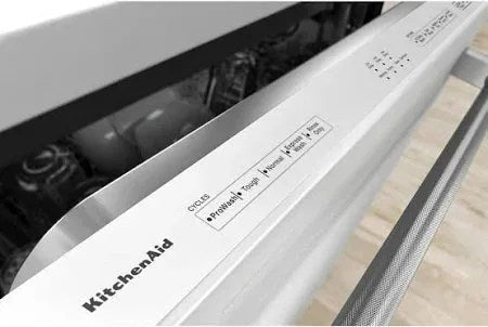 Casavibeo KitchenAid 24-inch top control dishwasher with stainless steel finish and modern design, showing the front view of the appliance.