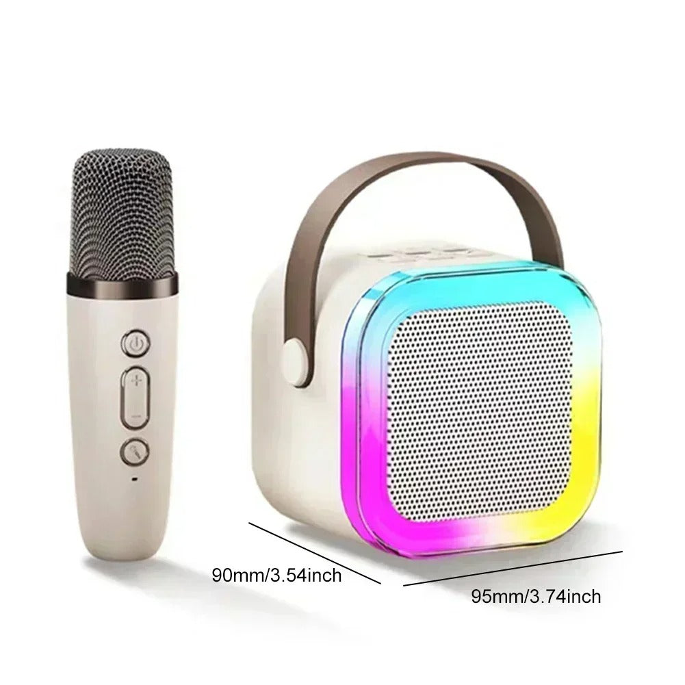 Belro portable karaoke machine with two microphones, compact electronic audio device for singing and entertainment.