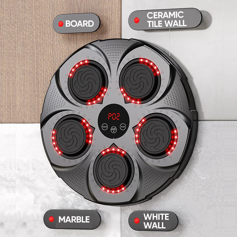 Wall mounted music boxing machine by Belro, designed for men, combines fitness and entertainment in a sleek, modern design.