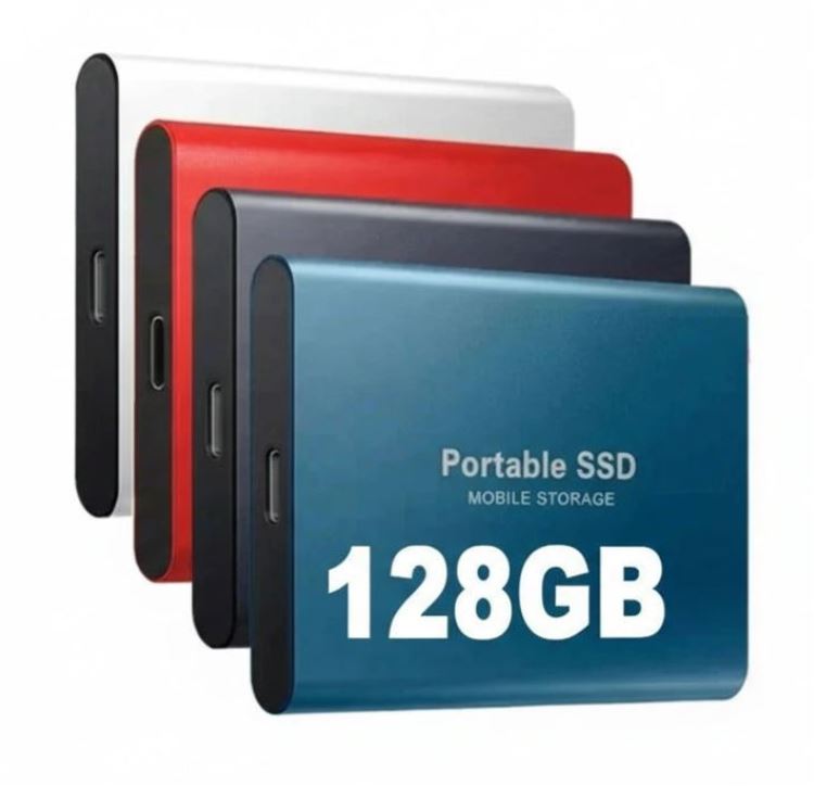 Blue BowLift external SSD 128GB USB-C portable storage device with fast 1050 MB/s speed, shown in the image.