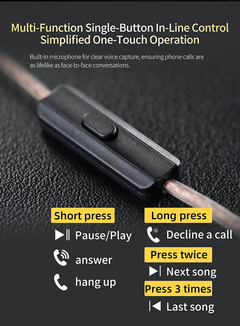 Belro in-ear monitors with black earbuds and inline microphone, designed for clear audio and comfortable fit.