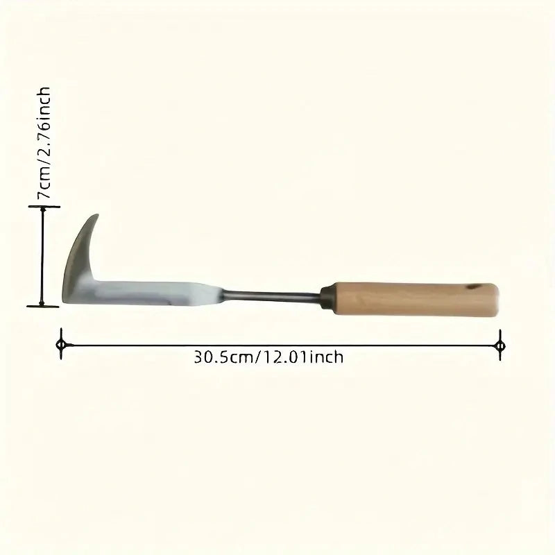 Belro multifunctional weed puller tool for brick joints, showing a hand using the ergonomic tool to remove weeds between bricks.