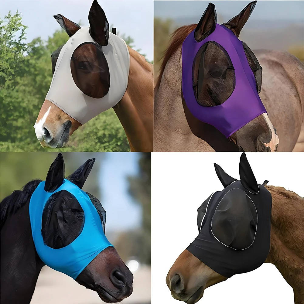 Belro horse fly mask with breathable mesh material, designed to protect horses from insects in outdoor environments.