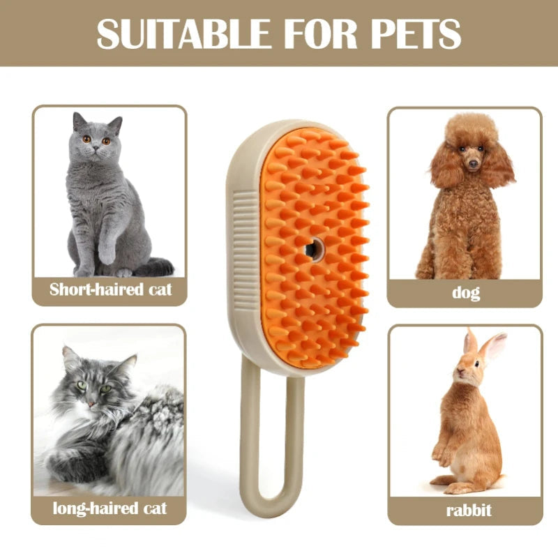 Belro 3-in-1 Pet Steam Grooming Brush for dogs, showing the versatile grooming tool with steam function and ergonomic design.