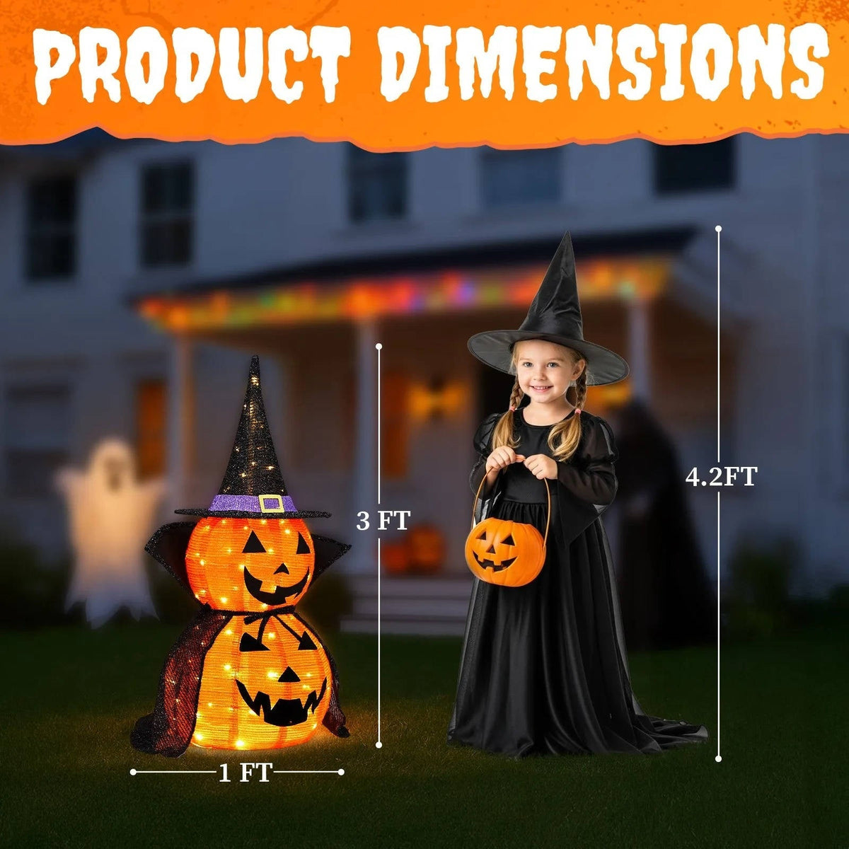 Belro 2-piece 3ft Halloween collapsible lighted pumpkin garden decorations for indoor and outdoor holiday decor.