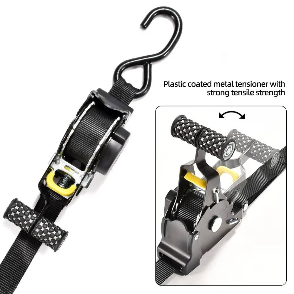 Belro 2-set retractable ratchet straps for secure cargo tying, featuring durable webbing and easy-to-use locking mechanisms.