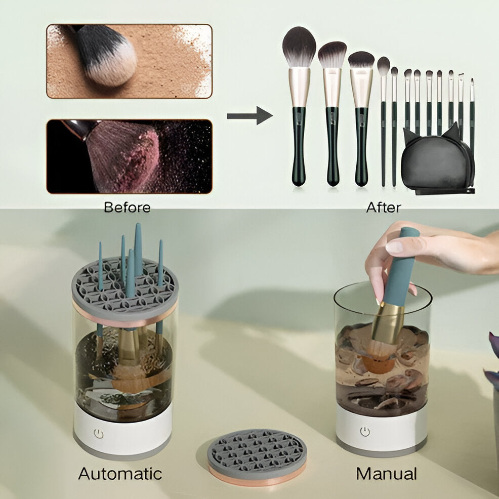 Belro 3-in-1 electric cosmetic brush cleaner machine for makeup brushes, compact skin care device for cleaning and drying.