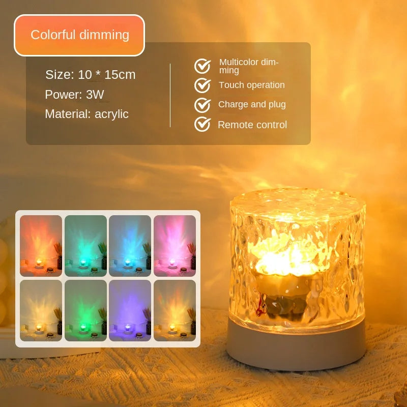 Belro Crystal Ripple Projector Night Light displaying colorful light patterns on a wall in a dark room