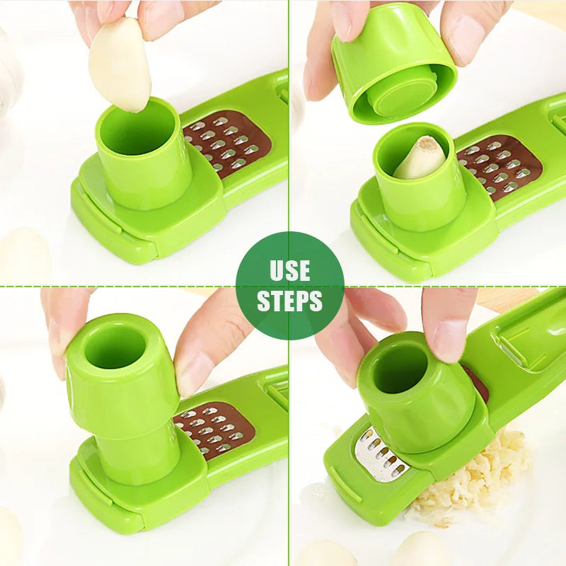 Belro manual mini garlic press and crusher for kitchen use, compact tool for easily crushing garlic cloves.
