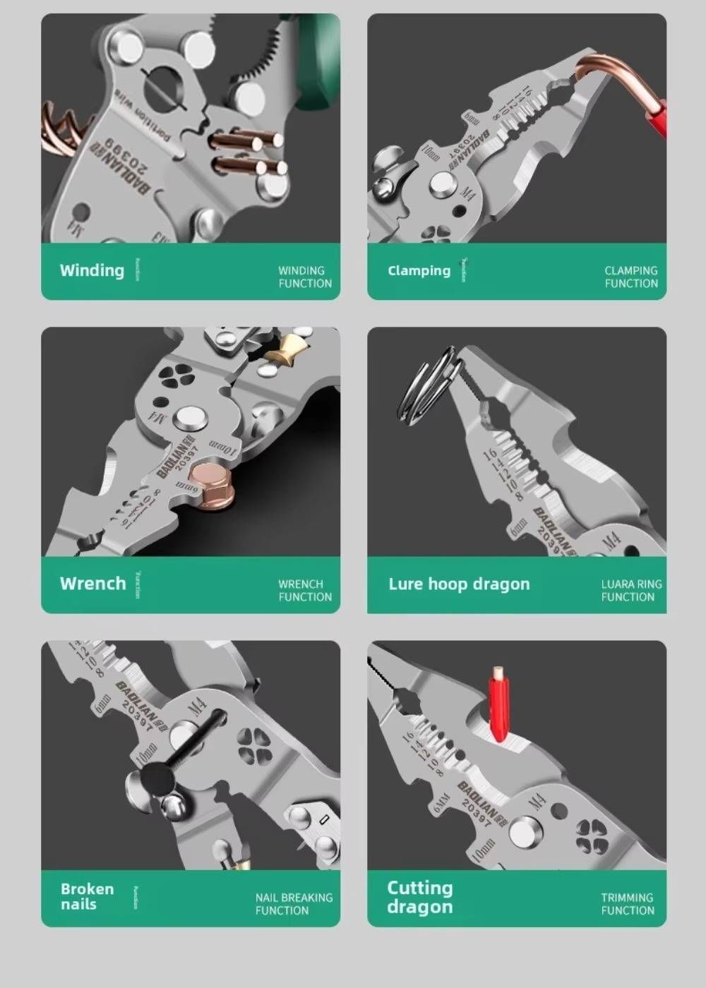 Belro multifunctional wire stripper tool with ergonomic handles, ideal for electrical and hardware work.