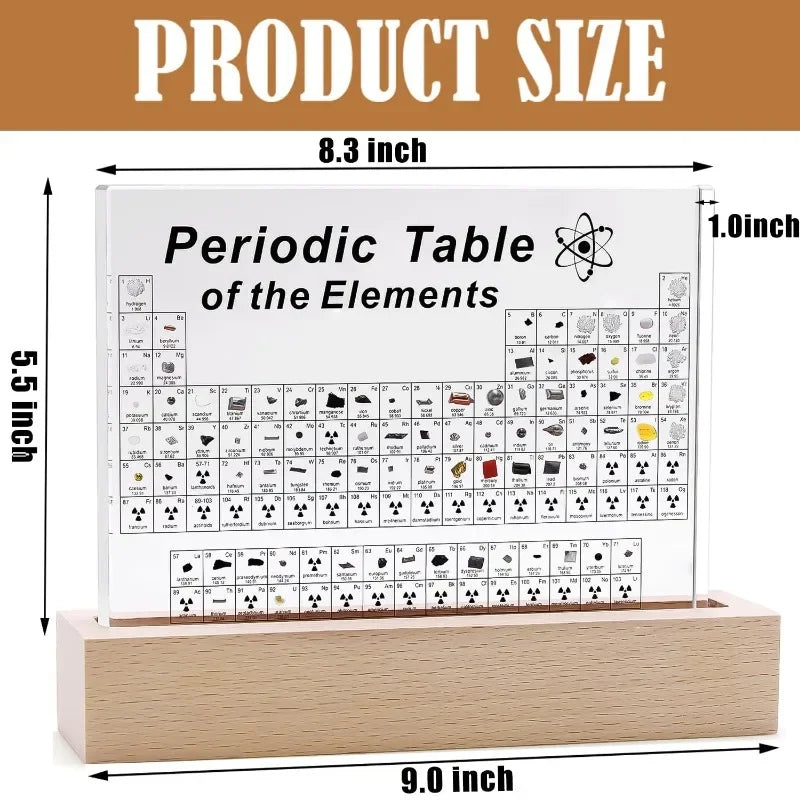 Belro acrylic periodic table with wooden light base, stylish educational display suitable for pet supplies or home decor.