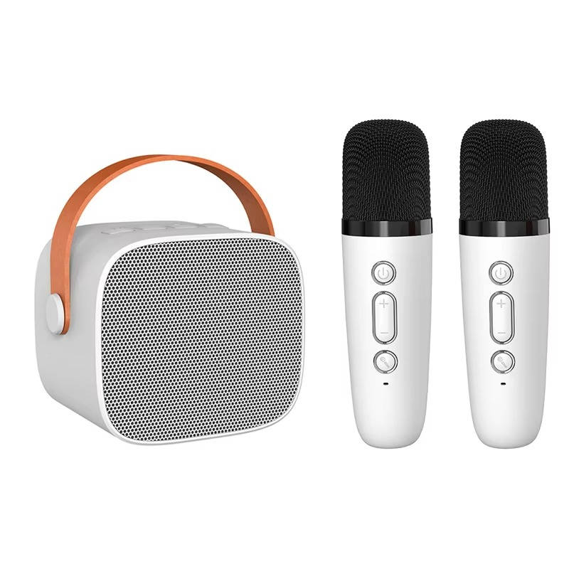 Belro Mini Karaoke Machine with two wireless microphones for kids, featuring colorful buttons and built-in speaker for fun singing sessions.