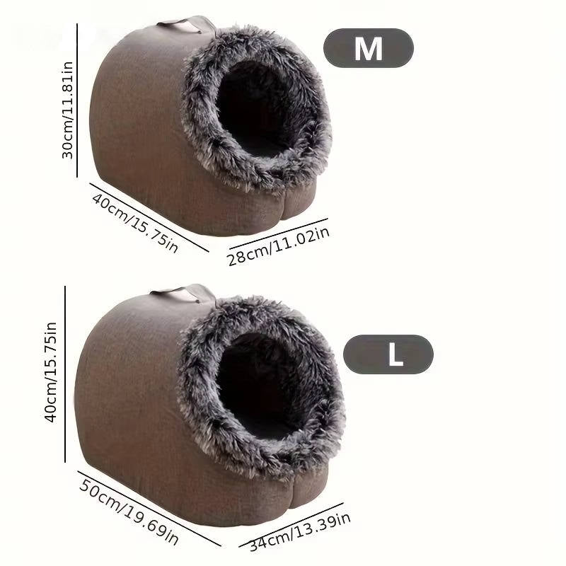 Belro winter cat bed in cozy fabric with plush interior, designed for comfort and warmth for cats during cold weather.