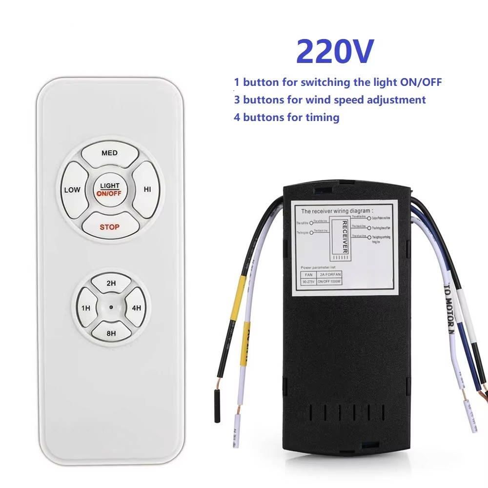 Belro universal ceiling fan remote control with buttons for fan speed and light settings, designed for electronic fan systems.