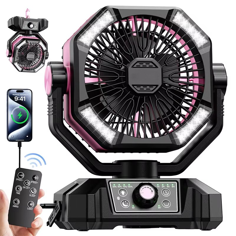 Belro portable camping cooling fan with adjustable blades and handle, ideal for outdoor use and camping trips.