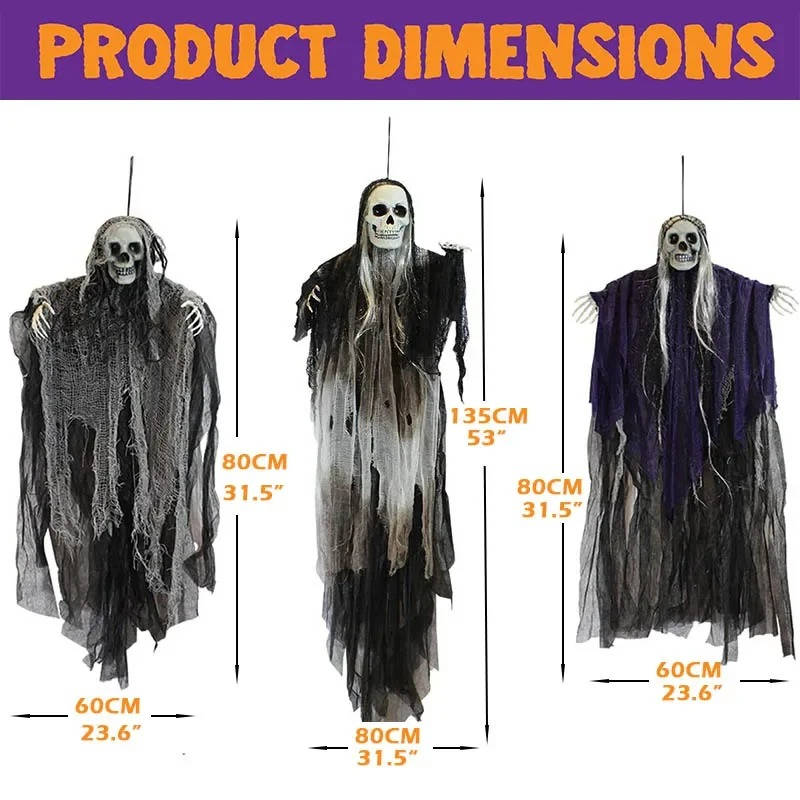Belro realistic Halloween hanging decorations set of three, spooky outdoor and indoor costume accessories with detailed creepy designs.