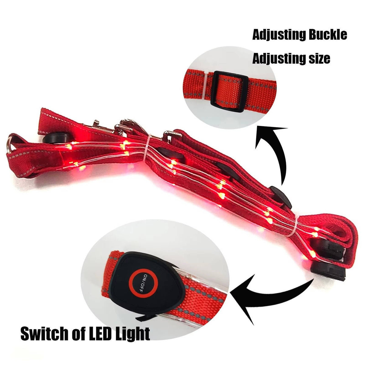 Belro LED breast collar for dogs, illuminated pet collar with bright LED lights for visibility and safety during walks.