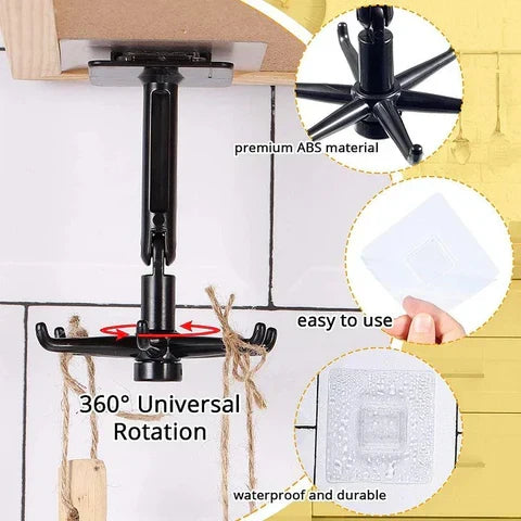 Belro 360° rotating self-adhesive utility hook attached to wall for home organization, showcasing its swivel feature and adhesive pad