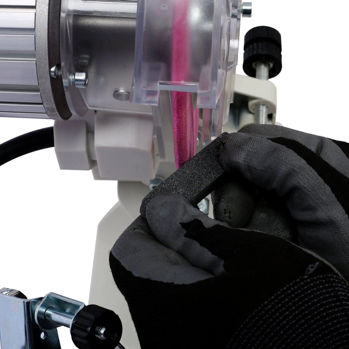 Casavibeo professional chainsaw sharpener with adjustable multi-angle chain grinder on a bench for precise sharpening.