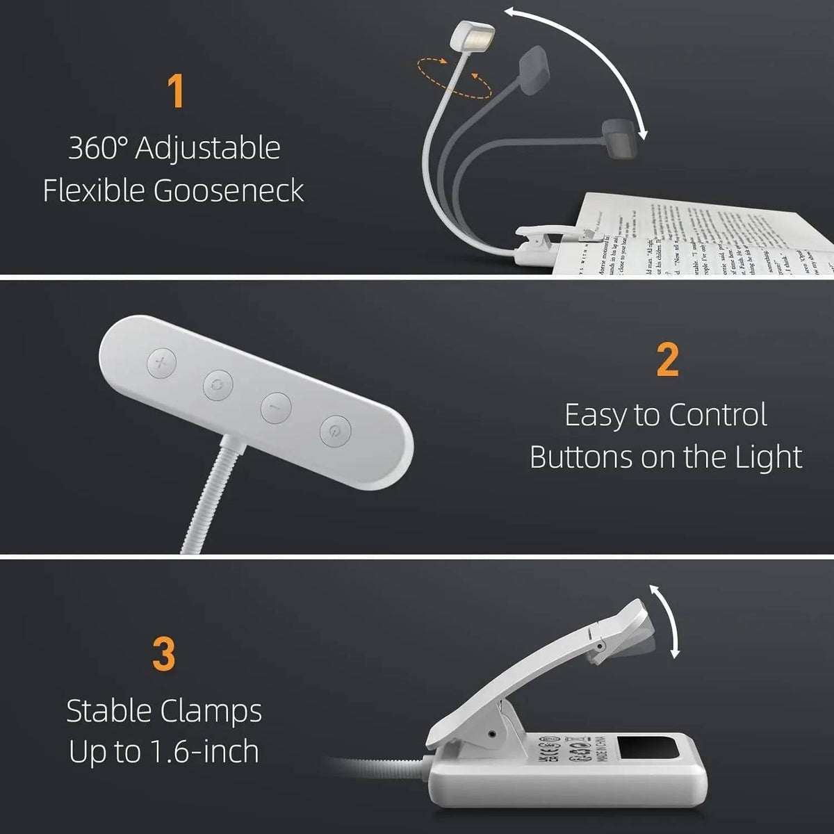 Belro reading light for books, portable office and stationery accessory, with flexible arm and adjustable LED illumination.