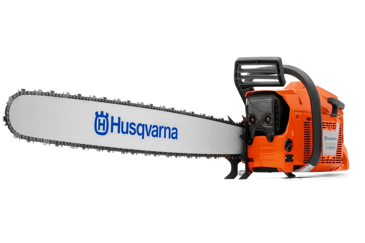 Handle of STIHL MS 881 R 25 chainsaw with wrap handle and 25-inch bar, showcasing the ergonomic grip and fuel-efficient design.