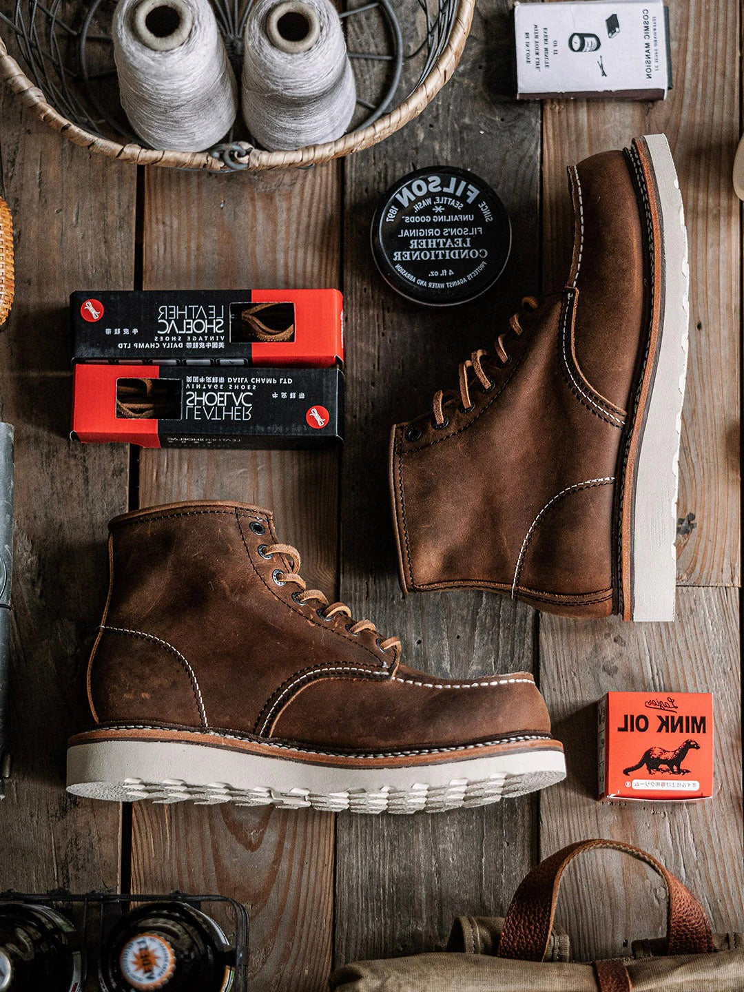Belro men's full grain leather moccasin toe work boots showing durable leather upper and sturdy sole for rugged outdoor use.