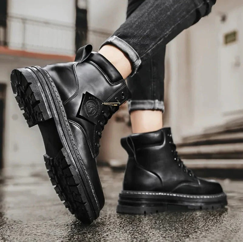 Belro waterproof men's lace-up boots with comfort sole, showing durable leather exterior and sturdy outsole for rugged wear.